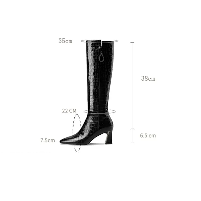 AlliCharm Leather Alligator Textured Knee High Boots