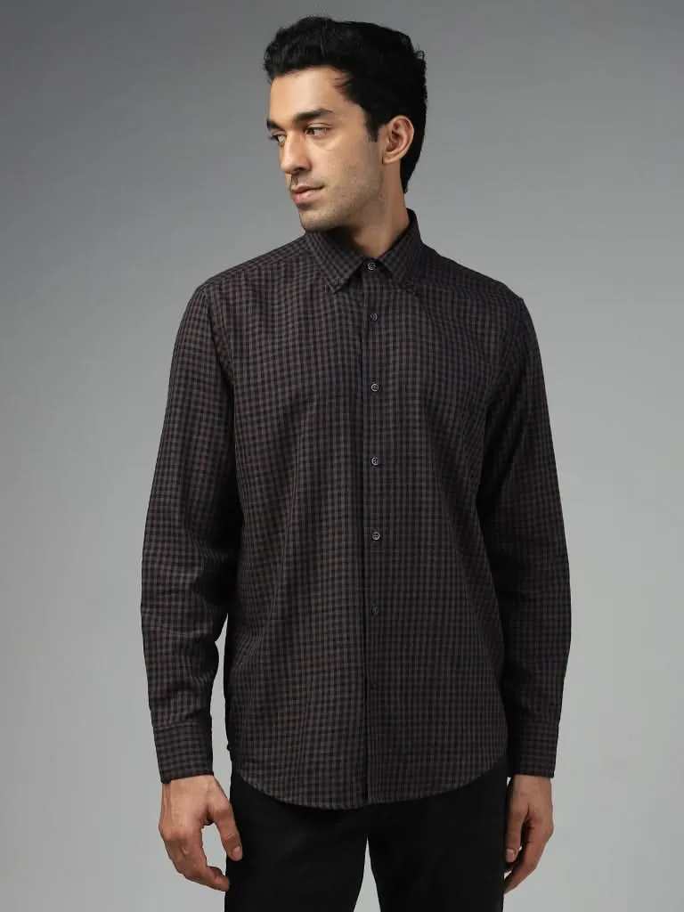 Ascot Navy Checked Cotton Relaxed-Fit Shirt