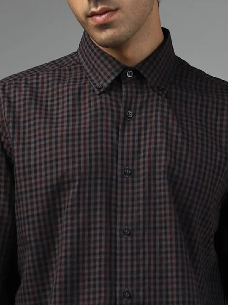 Ascot Navy Checked Cotton Relaxed-Fit Shirt