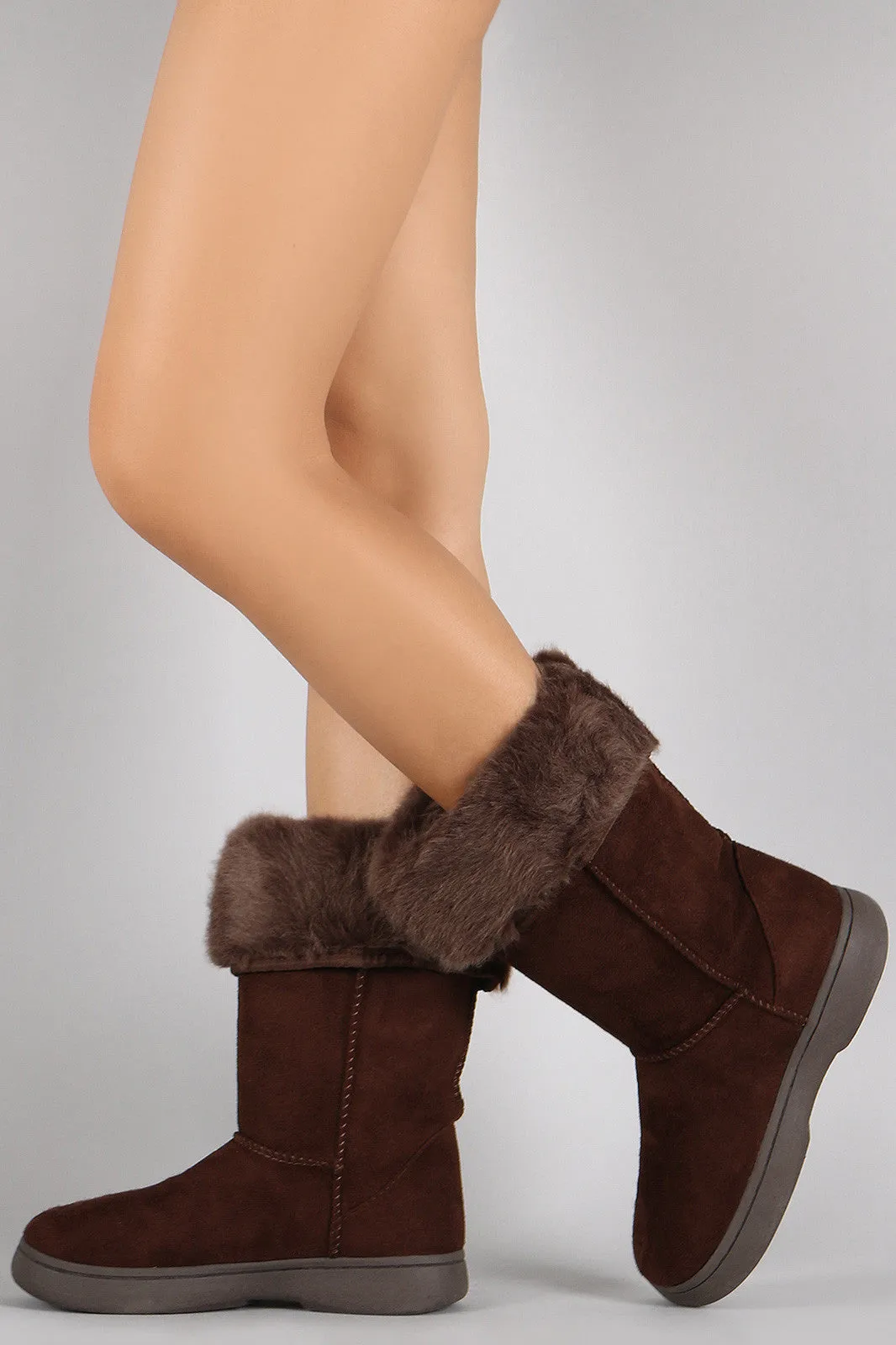 Bamboo Suede Fur Cuff Mid Calf Winter Boots