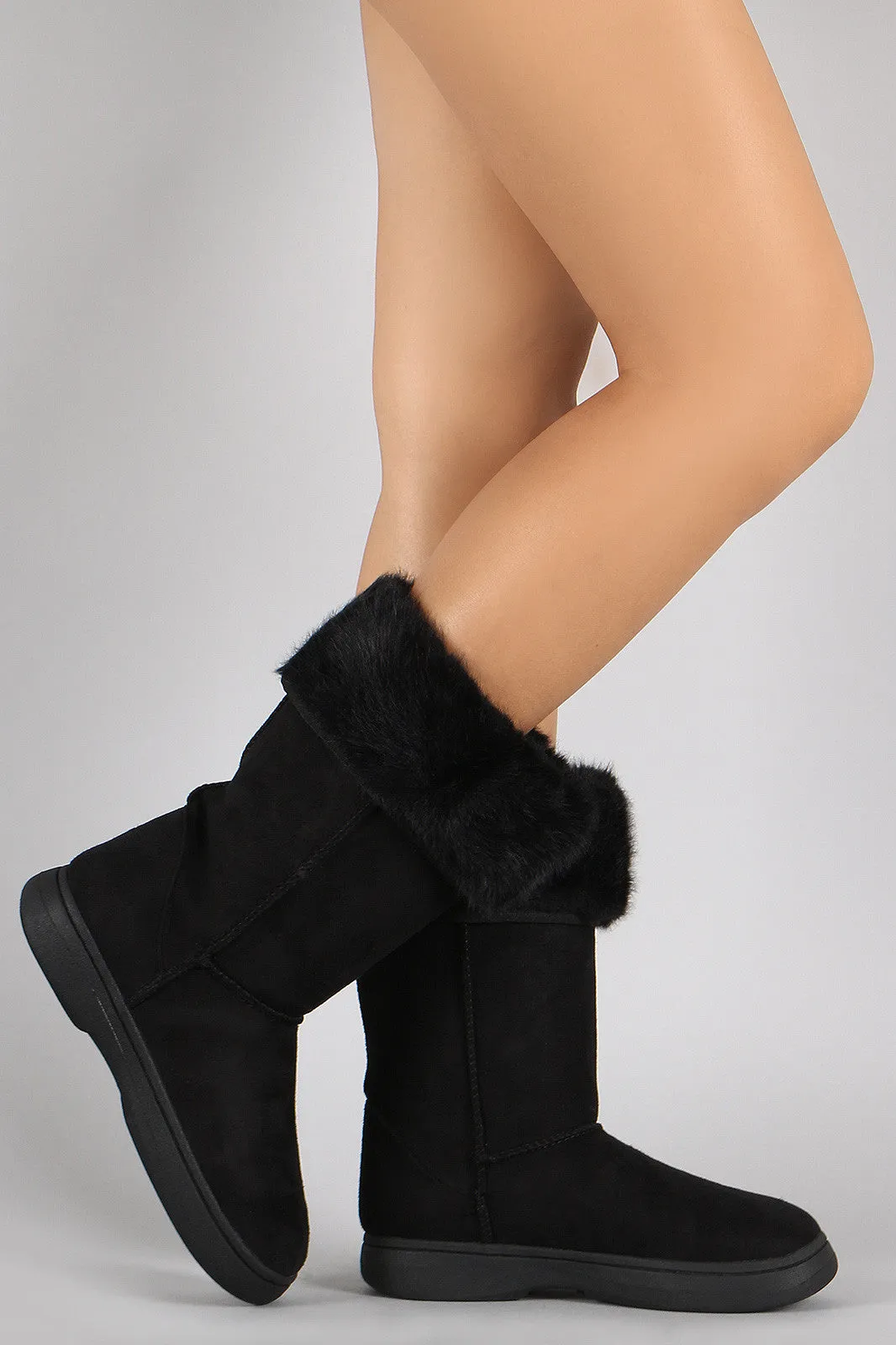 Bamboo Suede Fur Cuff Mid Calf Winter Boots