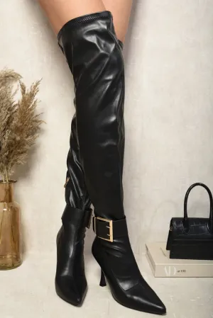 Buckle Heeled Knee High Boots