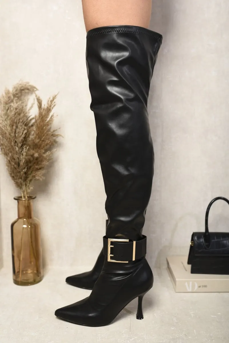 Buckle Heeled Knee High Boots