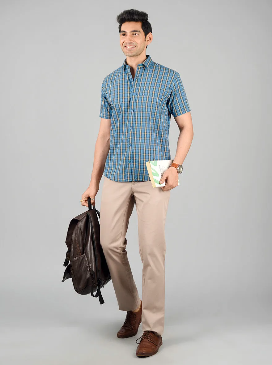 Carolina Blue Checked Regular Fit Casual Shirt | Greenfibre