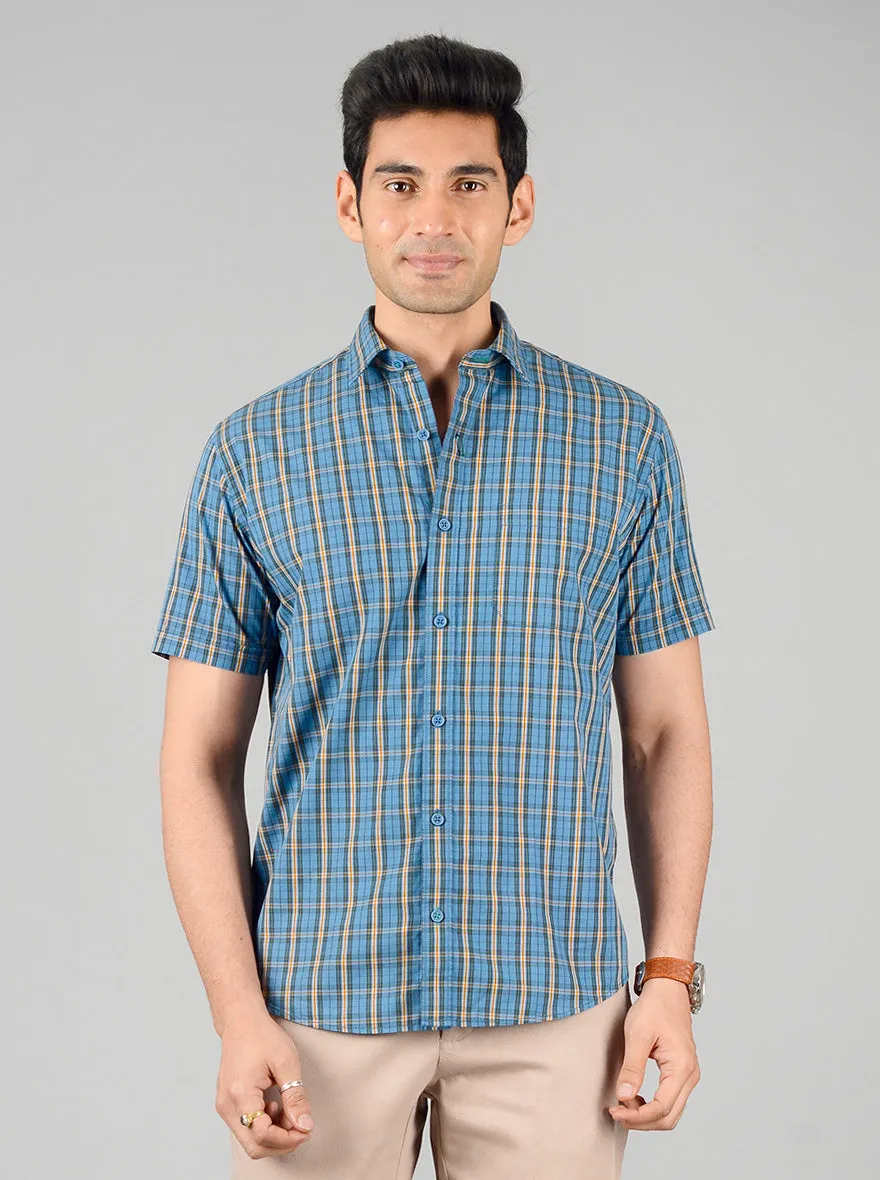 Carolina Blue Checked Regular Fit Casual Shirt | Greenfibre