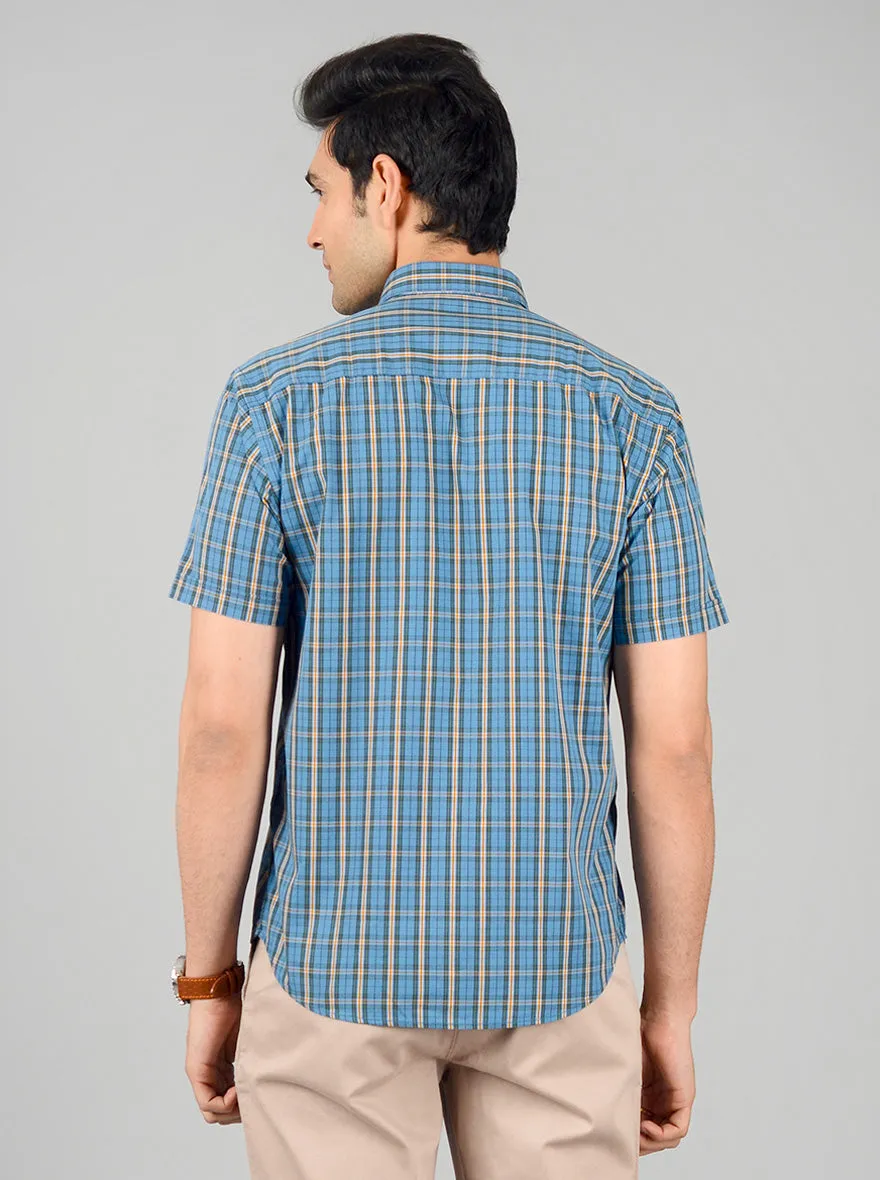 Carolina Blue Checked Regular Fit Casual Shirt | Greenfibre