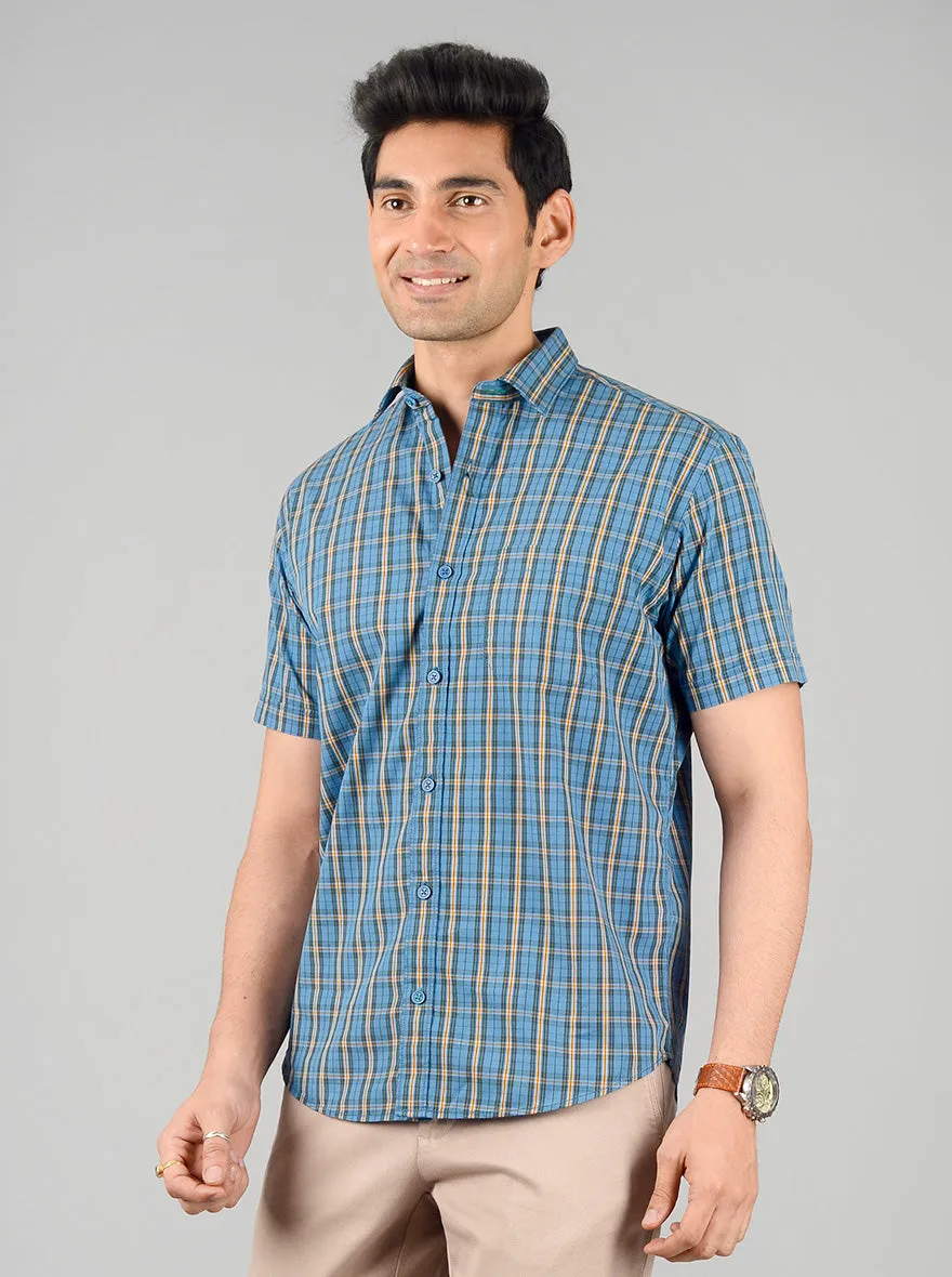 Carolina Blue Checked Regular Fit Casual Shirt | Greenfibre