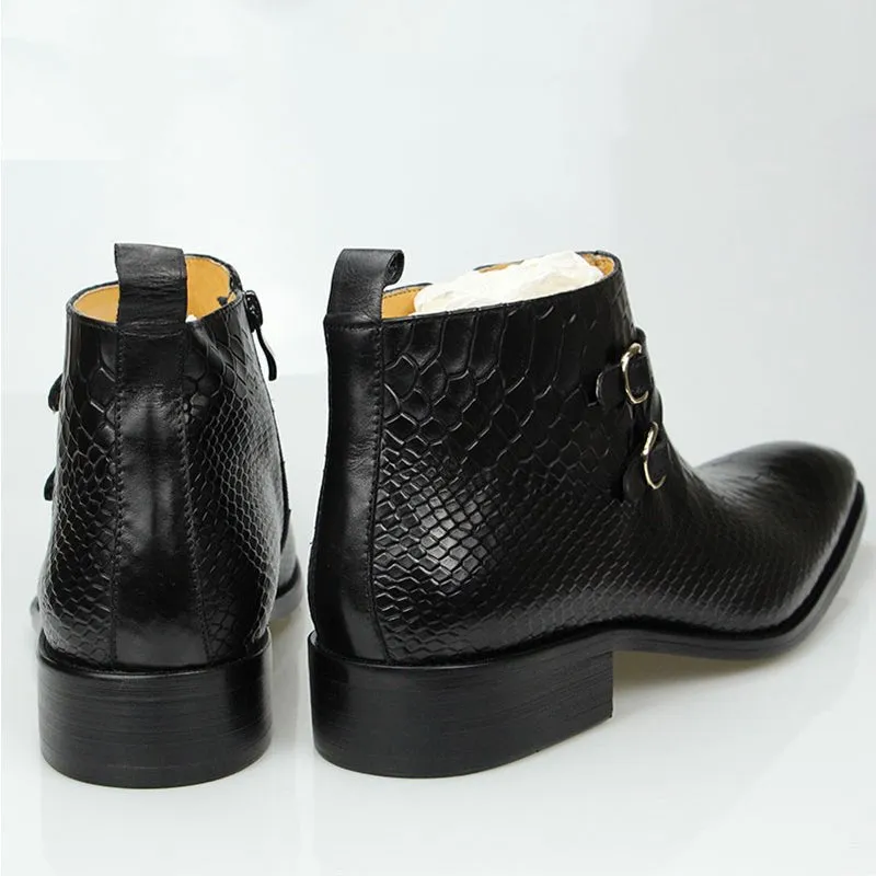 Chic CrocTex Pointed Toe Zipper Boots