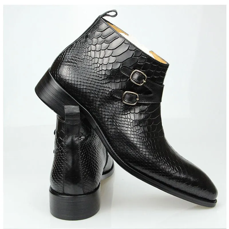 Chic CrocTex Pointed Toe Zipper Boots