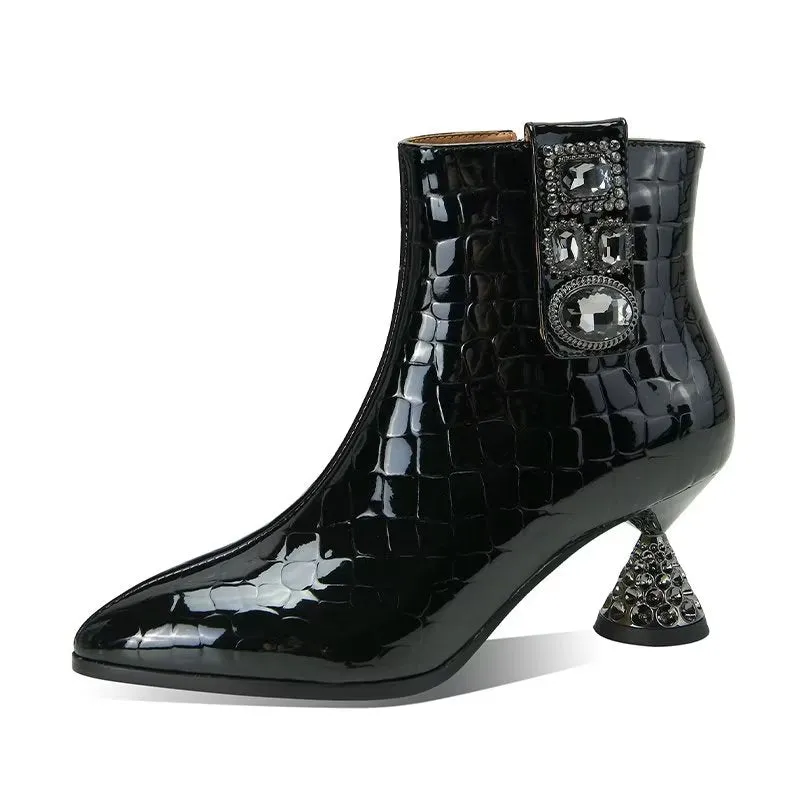 CrocLuxe Genuine Leather Chic Croc-Texture Ankle Boots