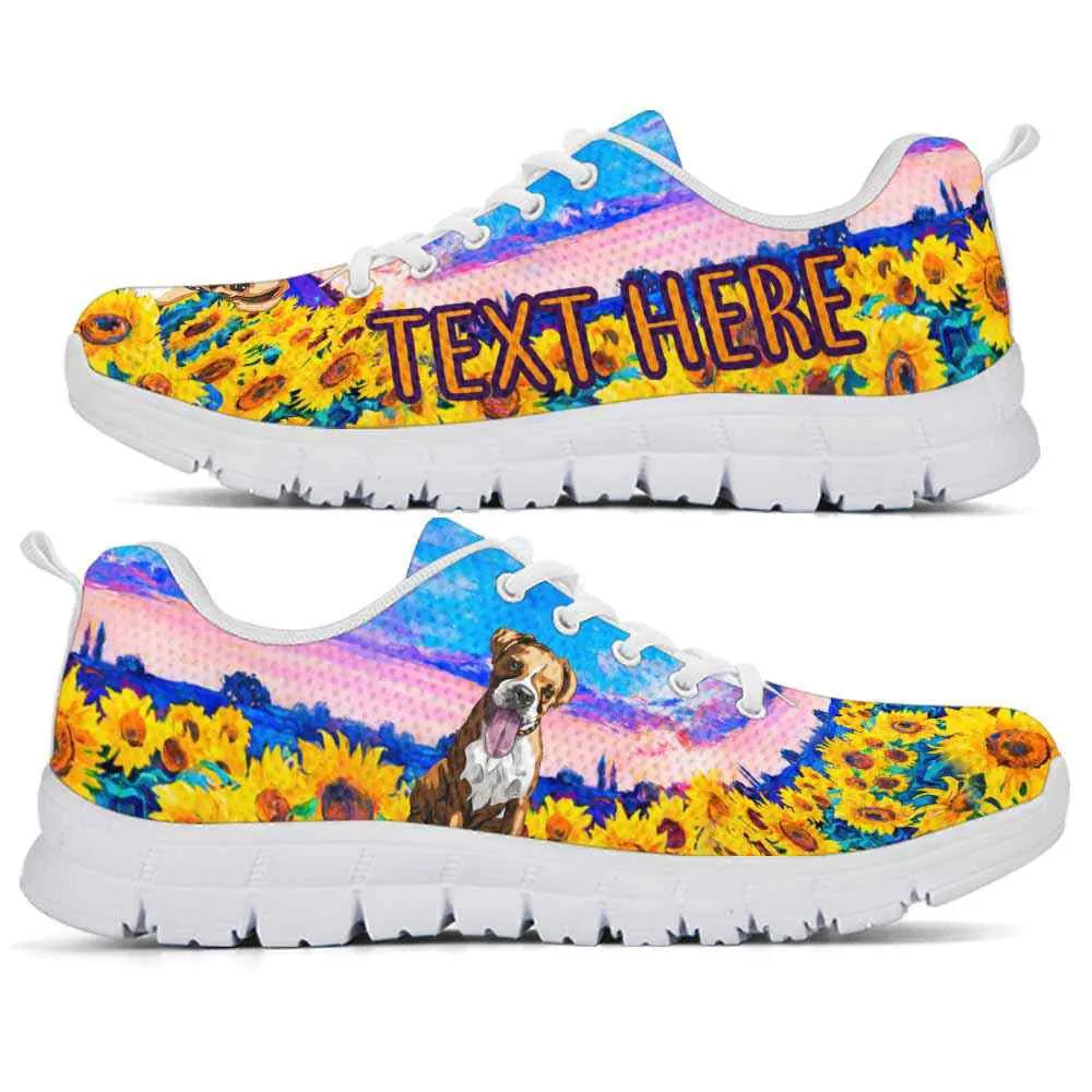 Custom Name Boxer Sneaker, Boxer Sunflower Sky Sneakers Running Shoes, Best Running Shoes