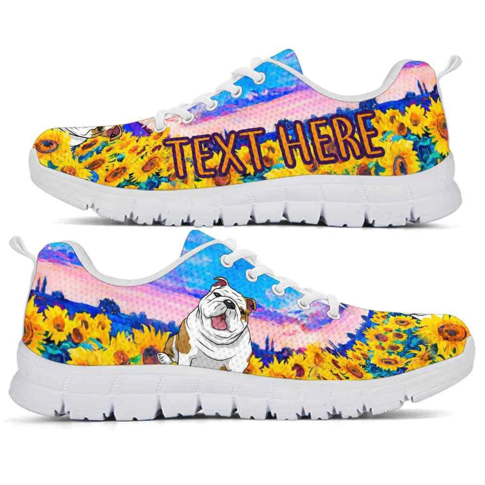 Custom Name Bulldog Sneaker, Bulldog Sunflower Sky Sneakers Running Shoes, Best Running Shoes