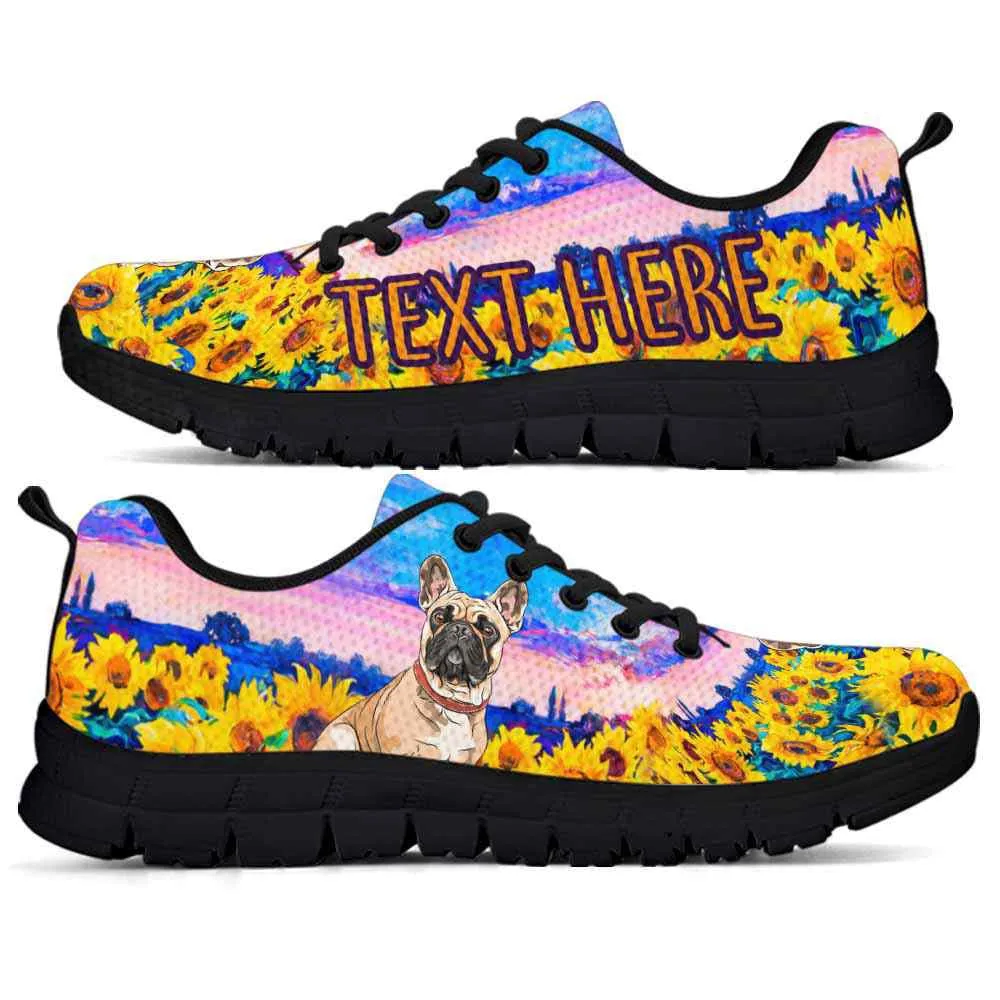 Custom Name Frenchie Sneaker, Frenchie Sunflower Sky Sneakers Running Shoes, Best Running Shoes