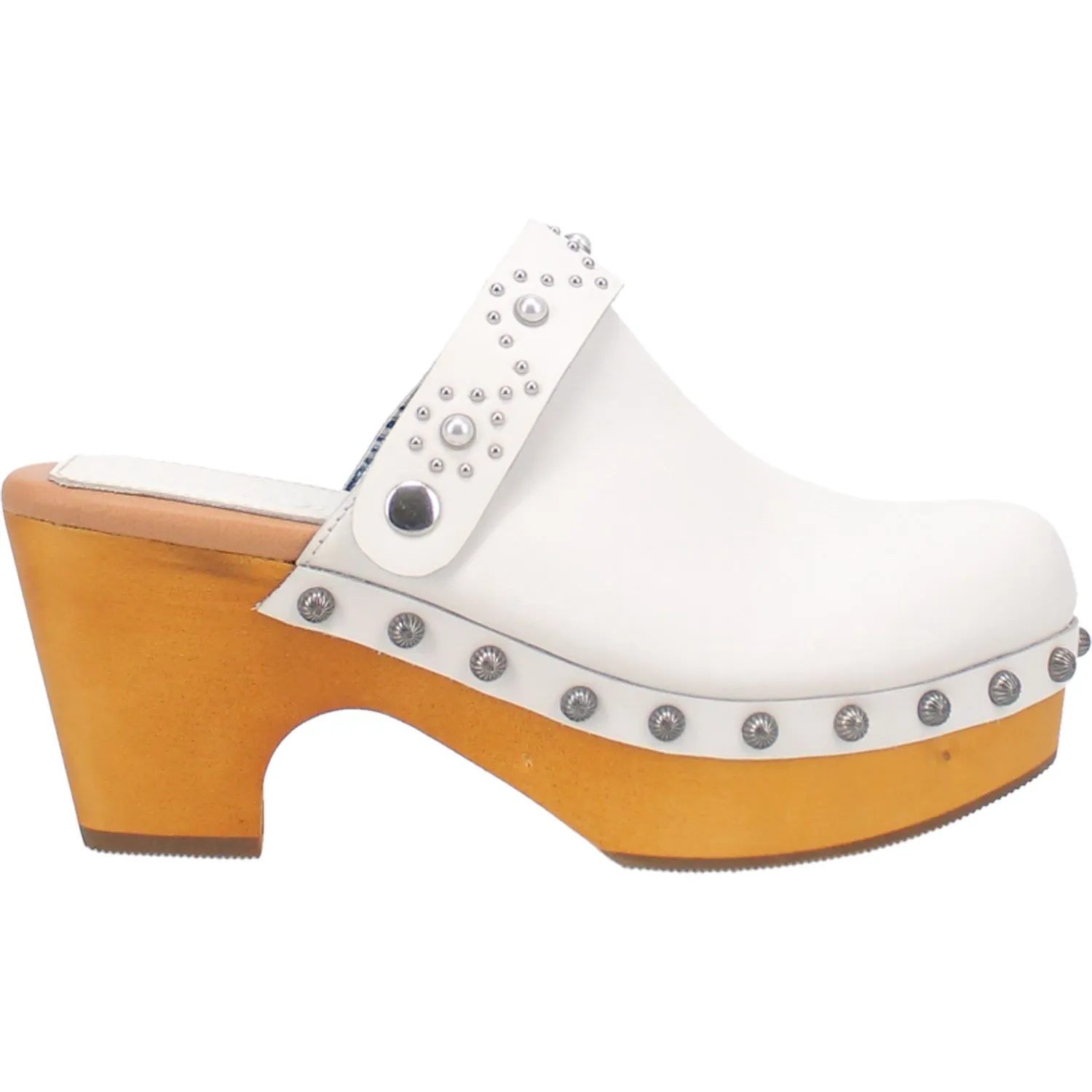 Dingo Womens Deadwood White Leather Studs Clogs Shoes