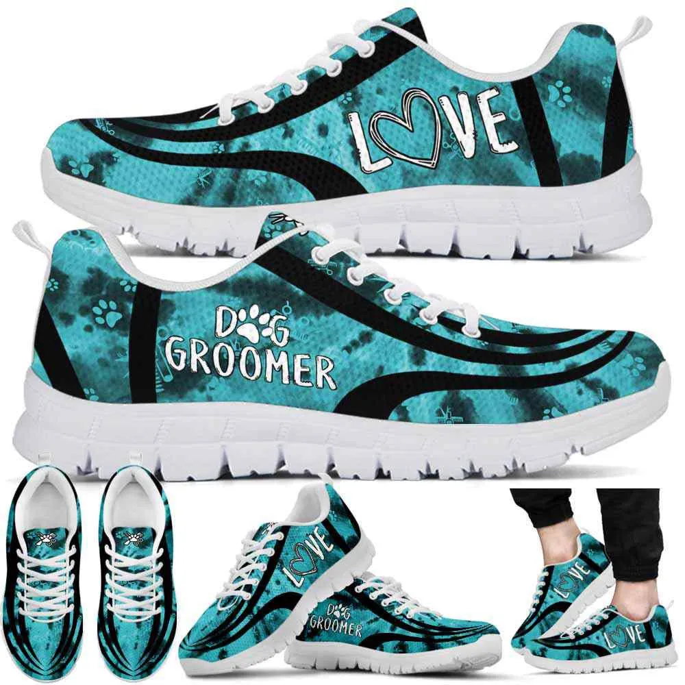 Dog Groomer Sneaker, Dog Grooming Teal Pastel Line Sneakers Shoes, Best Running Shoes, Unique Gifts For Dog Lovers