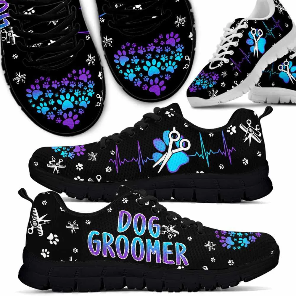 Dog Groomer Sneaker, Teal Purple Dog Groomer Scissors Heartbeat Gradient Sneakers Shoes, Best Running Shoes, Unique Gifts For Dog Lovers