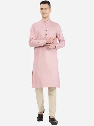 Flamingo Pink Self Textured Regular Fit Modi Kurta | Modi Kurta