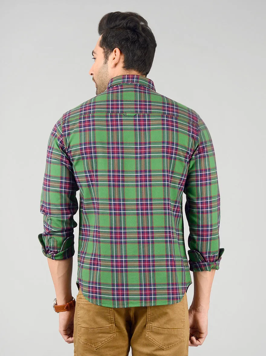 Forest Green Checked Slim Fit Casual Shirt | Greenfibre