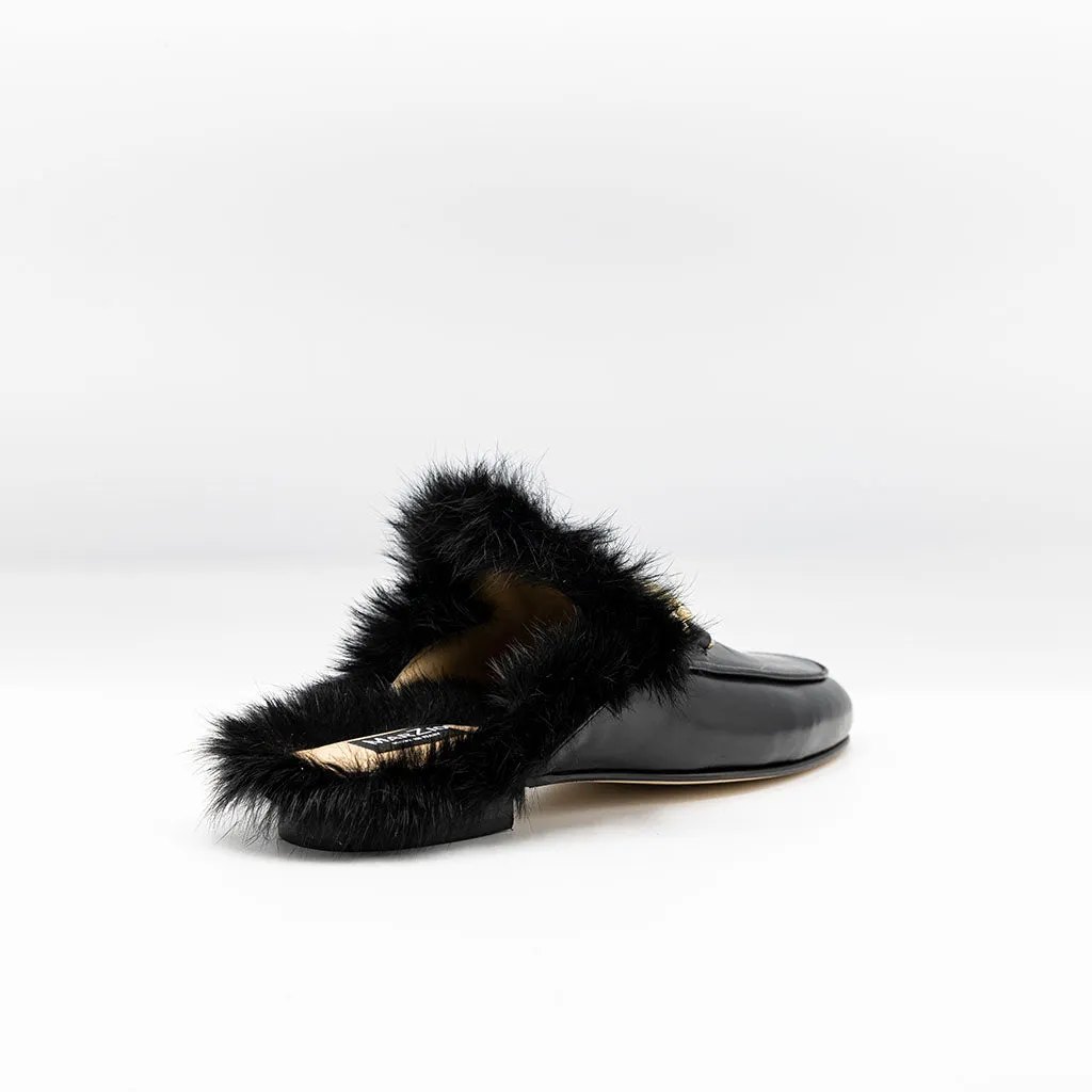 Fur-trimmed Slip-in Loafer Black Leather