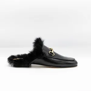 Fur-trimmed Slip-in Loafer Black Leather