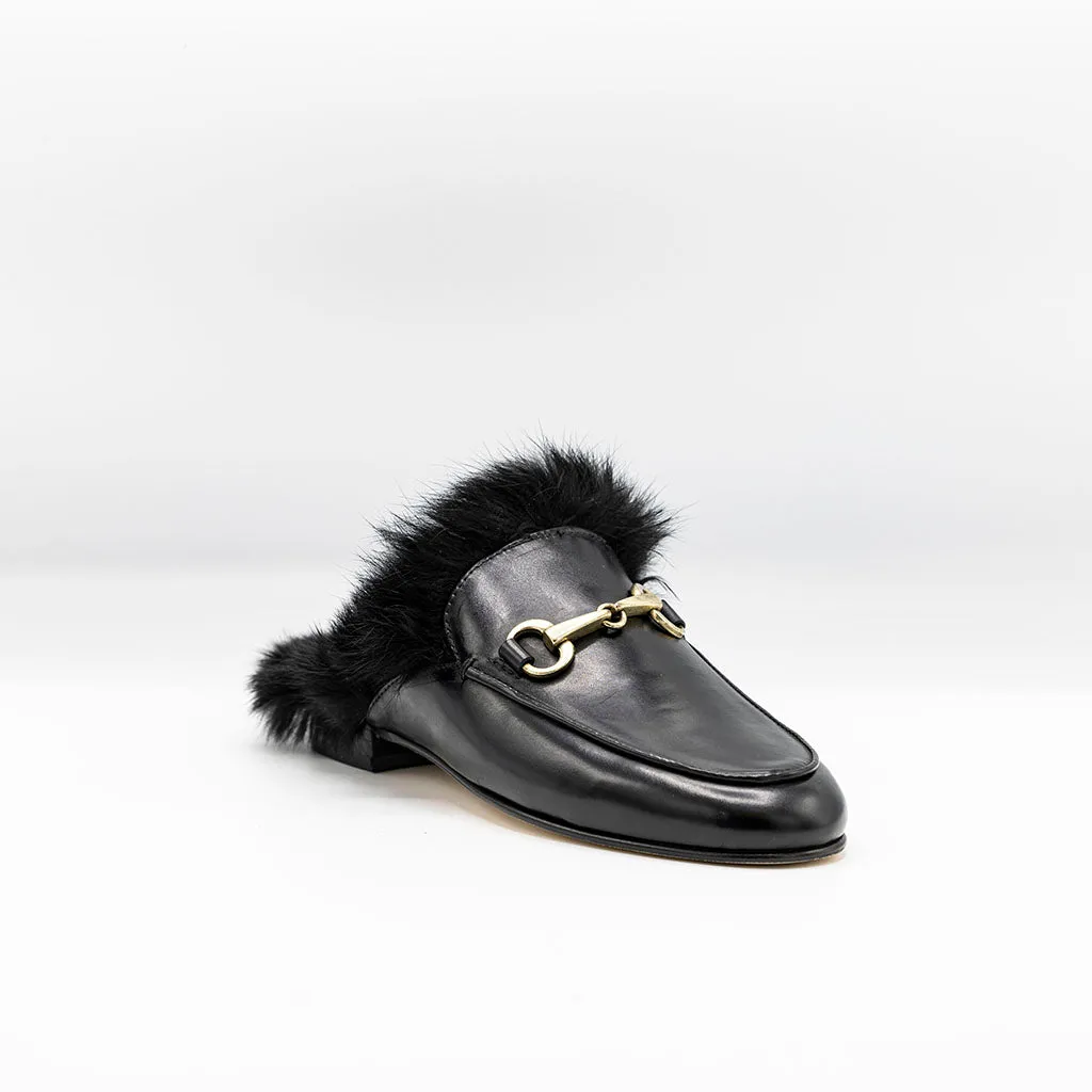 Fur-trimmed Slip-in Loafer Black Leather