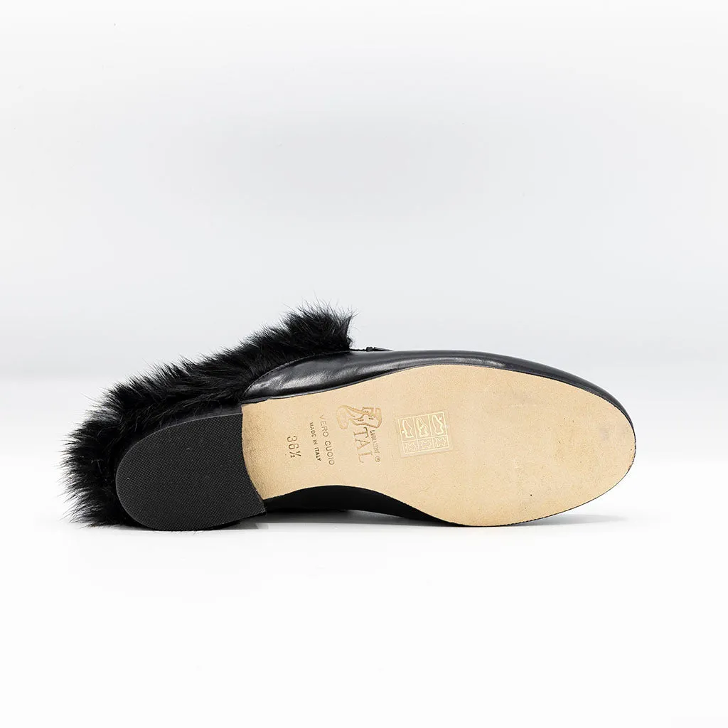 Fur-trimmed Slip-in Loafer Black Leather