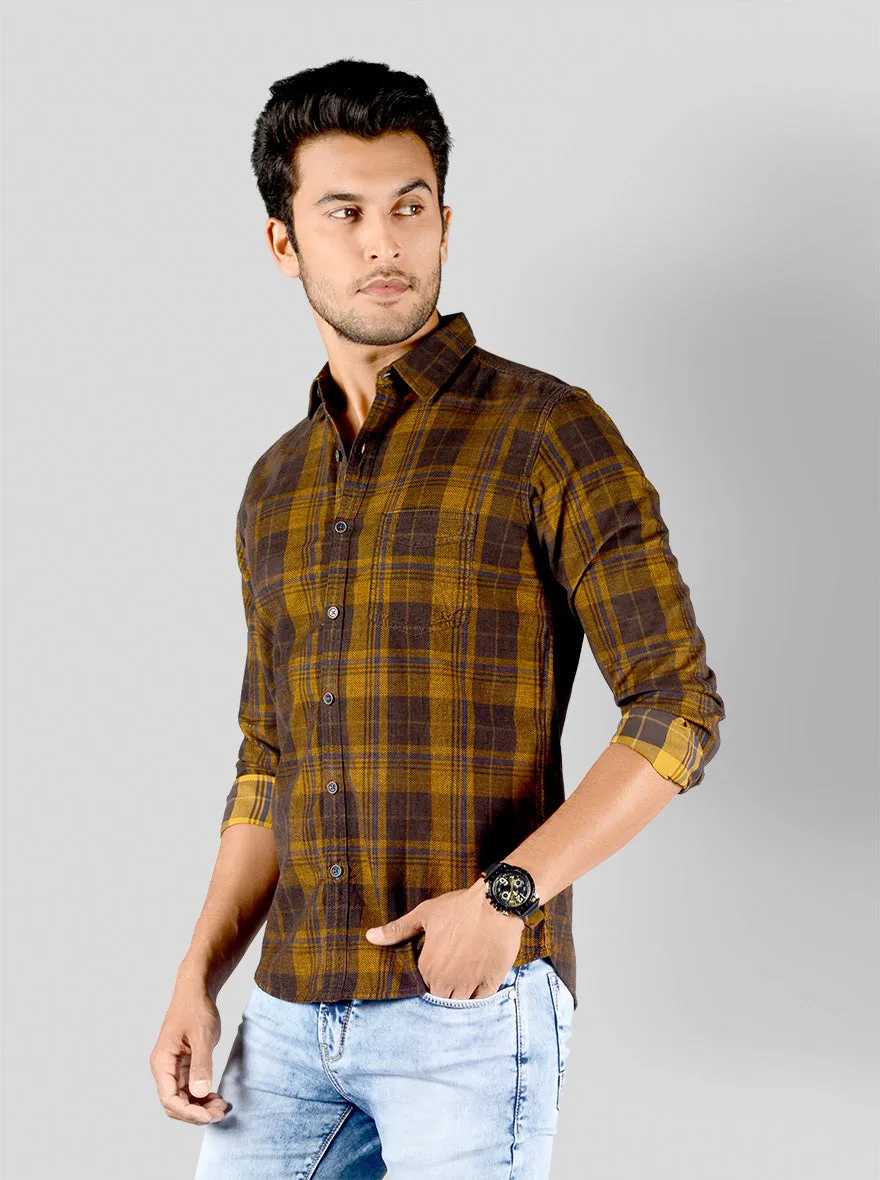 Golden Brown Checked Slim Fit Casual Shirt | JadeBlue