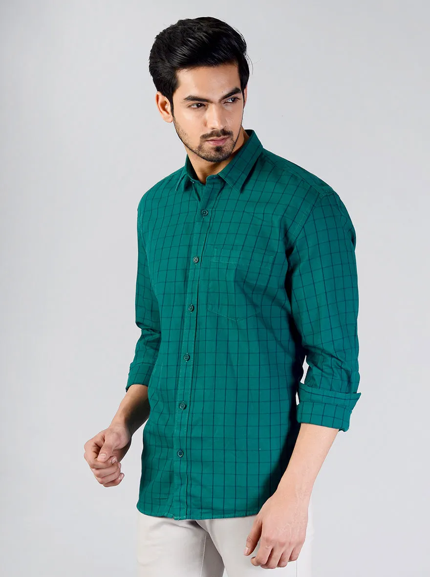 Green Checked Smart Fit Casual Shirt | Greenfibre