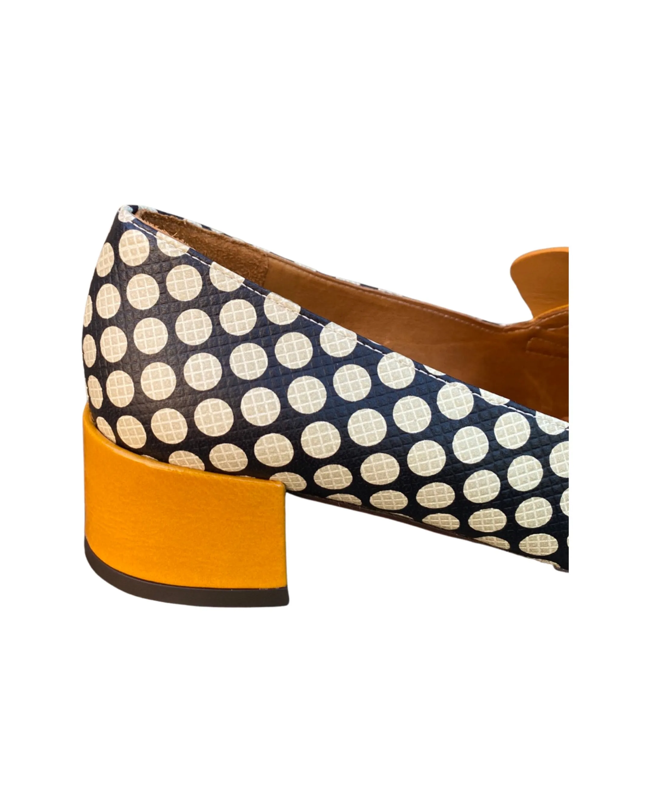 Jeita Yellow Black And Cream Polka Dot Loafer