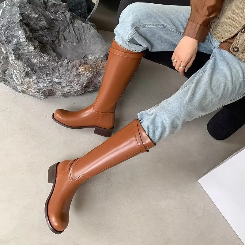 LeatherLuxe Autumn Chic Knee-High Boots