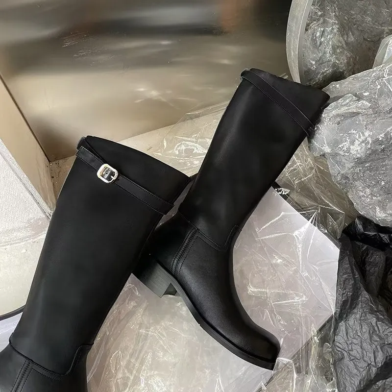 LeatherLuxe Autumn Chic Knee-High Boots