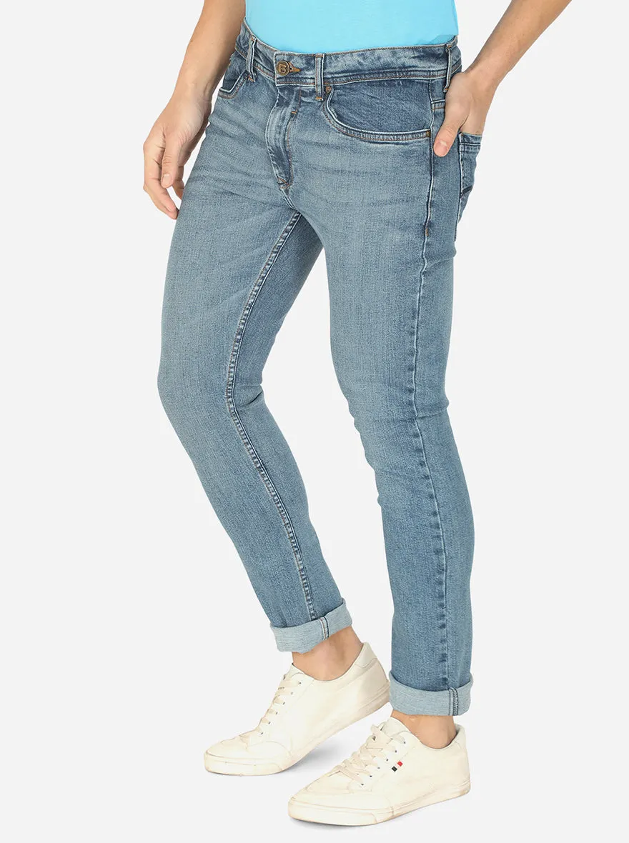 Light Blue Washed Straight Fit Jeans | Greenfibre