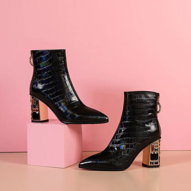 LuxeSnake Zipper Ankle Boots