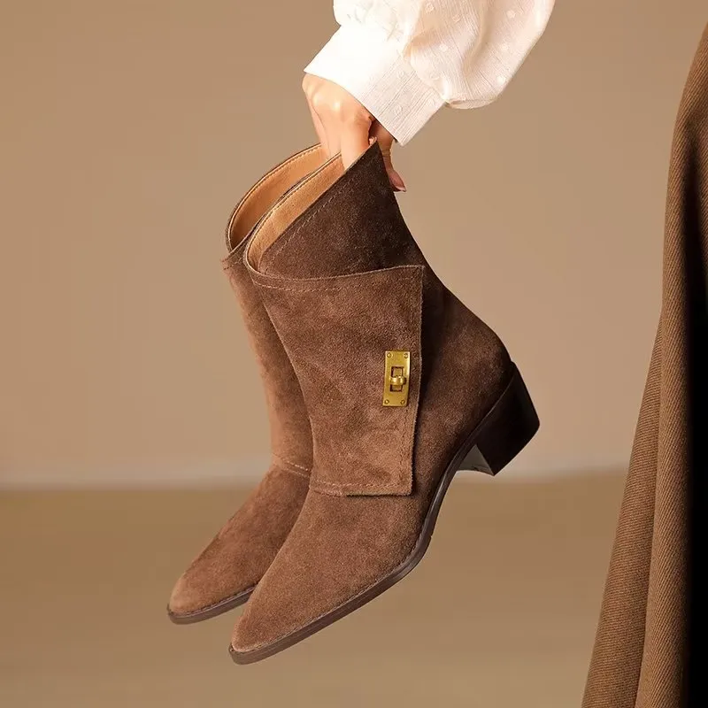 Luxury Autumn Leather Chic Ankle Boots