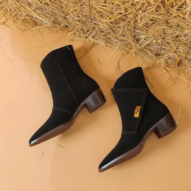 Luxury Autumn Leather Chic Ankle Boots