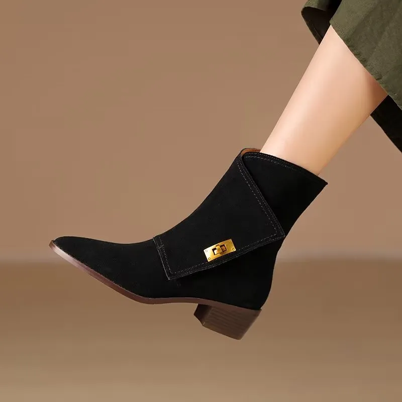 Luxury Autumn Leather Chic Ankle Boots