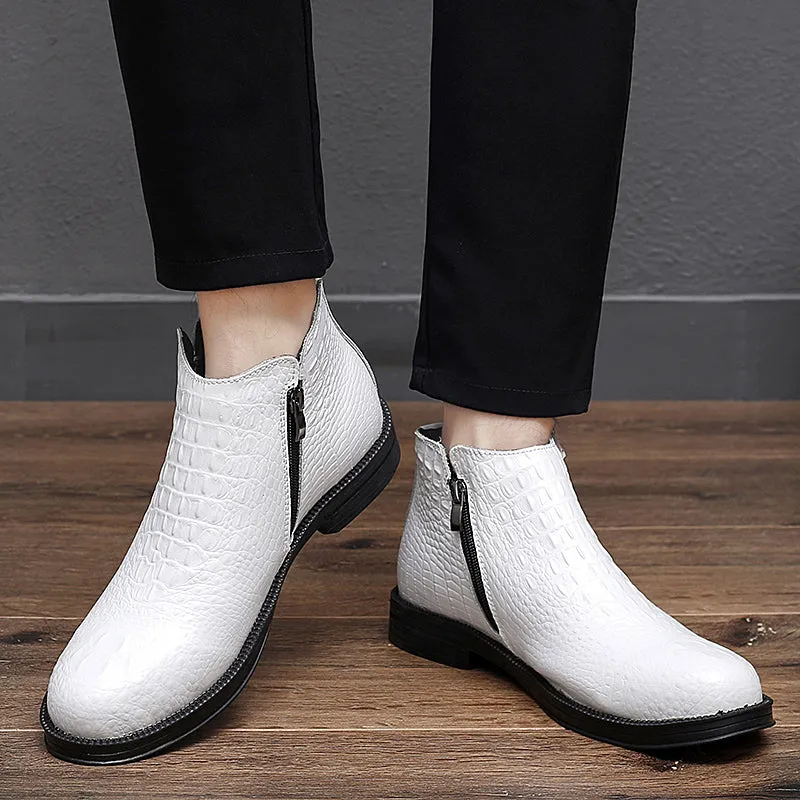 Luxury CrocLeather Fur-Trimmed Trendy Men's Boots