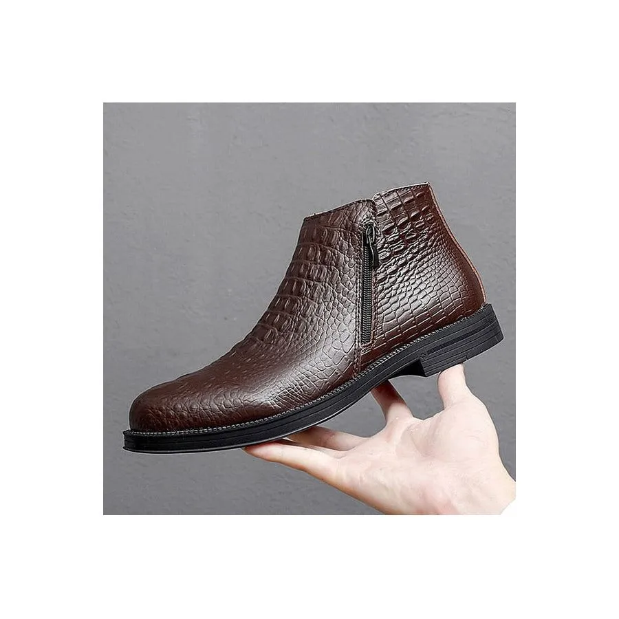 Luxury CrocLeather Fur-Trimmed Trendy Men's Boots