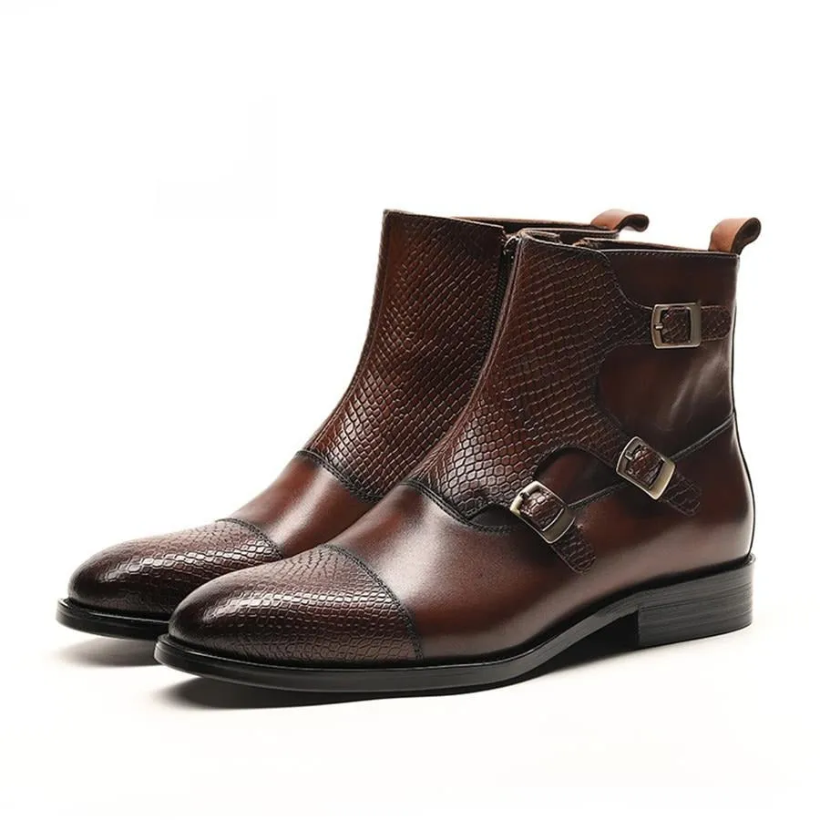 Luxury CrocZip Cow Leather Ankle Boots