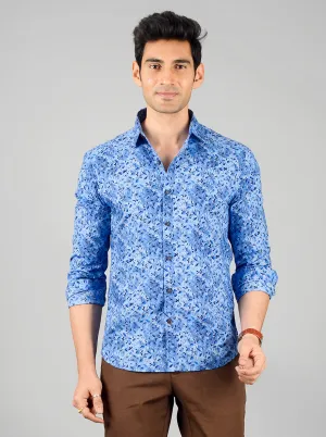 Marina Blue Printed Slim Fit Casual Shirt | Greenfibre