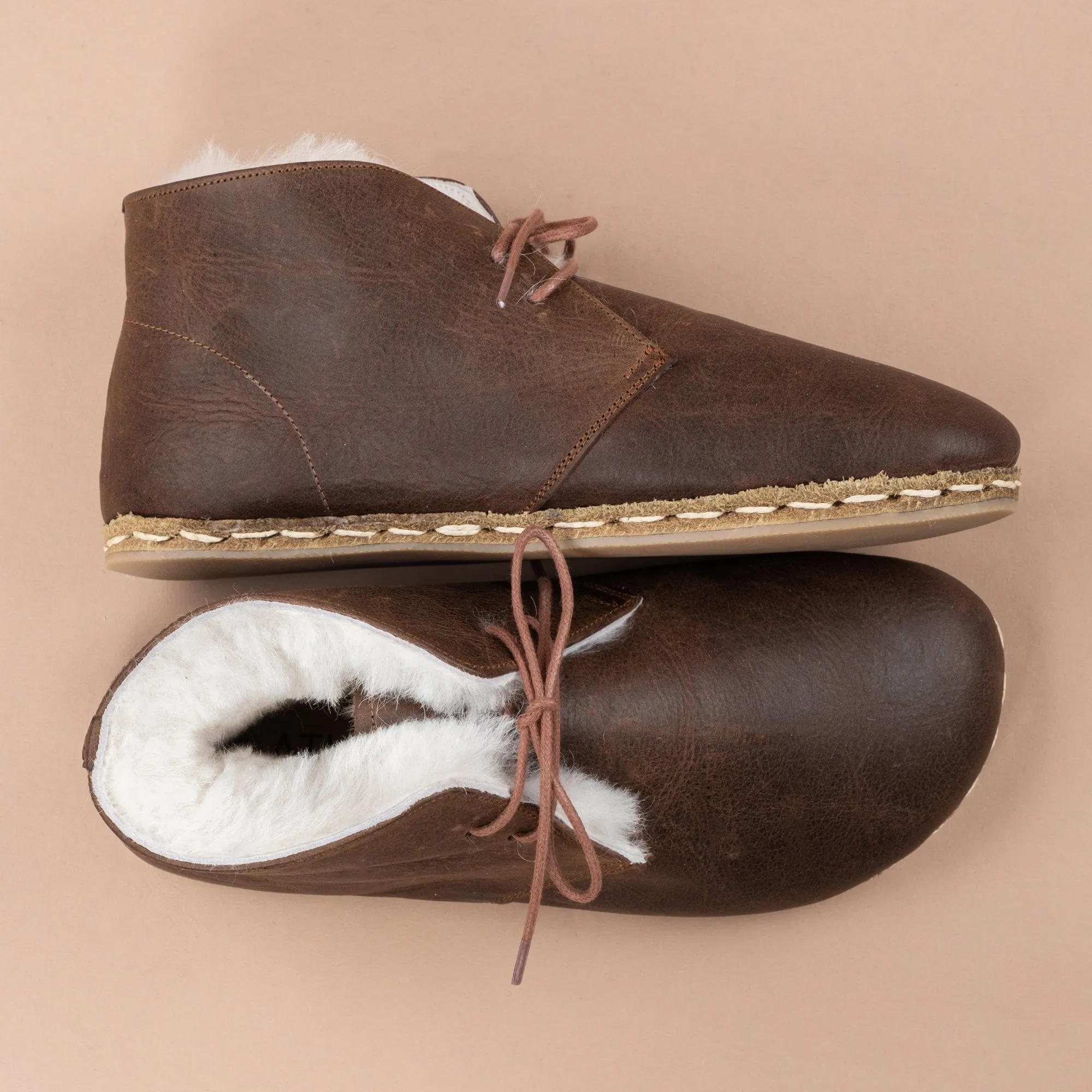 Men's Coffee Barefoot Oxford Boots with Fur