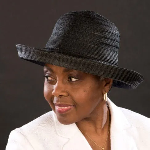 NA1062- Black Straw Turn Up Brim Dress Hat