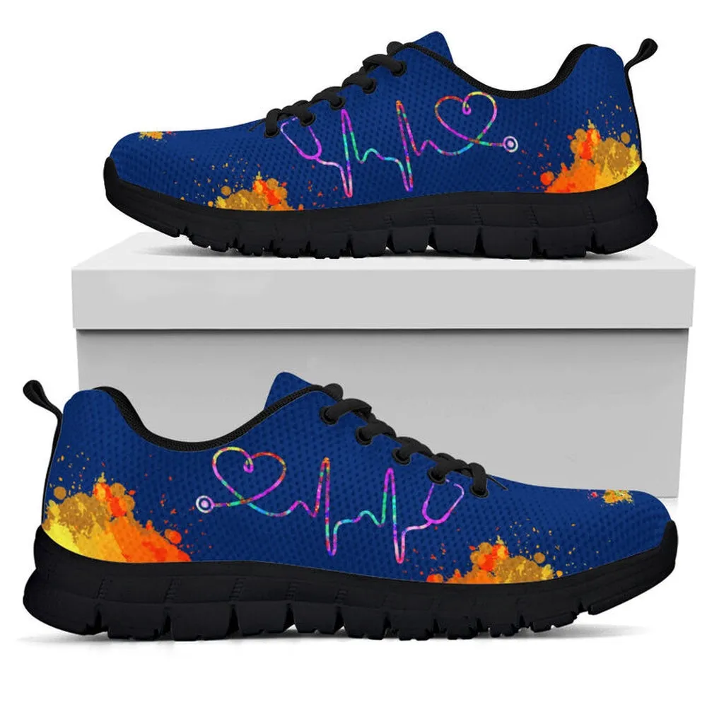 Nurse Sneaker, Nurse Art Heartbeat Royal Blue Sneakers, Best Shoes For Nurses