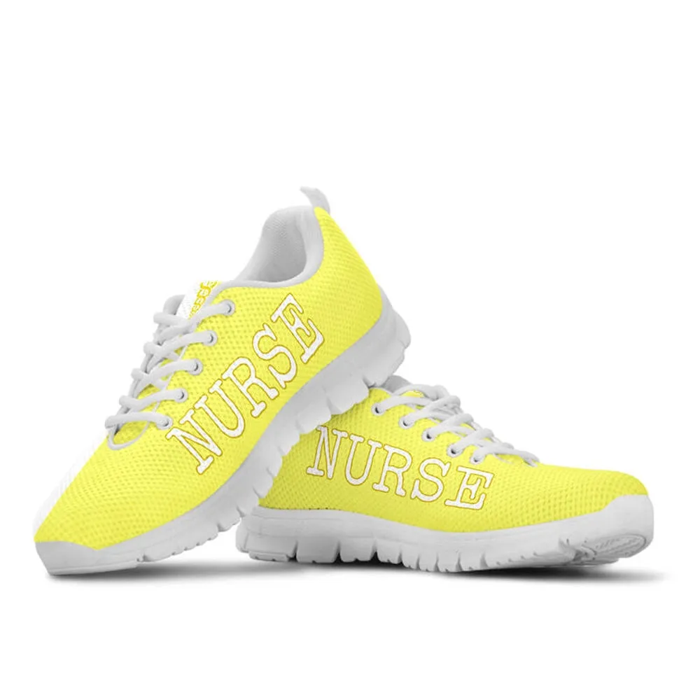 Nurse Sneaker, Nurse Love Fluorescent Yellow White Sneakers, Best Shoes For Nurses