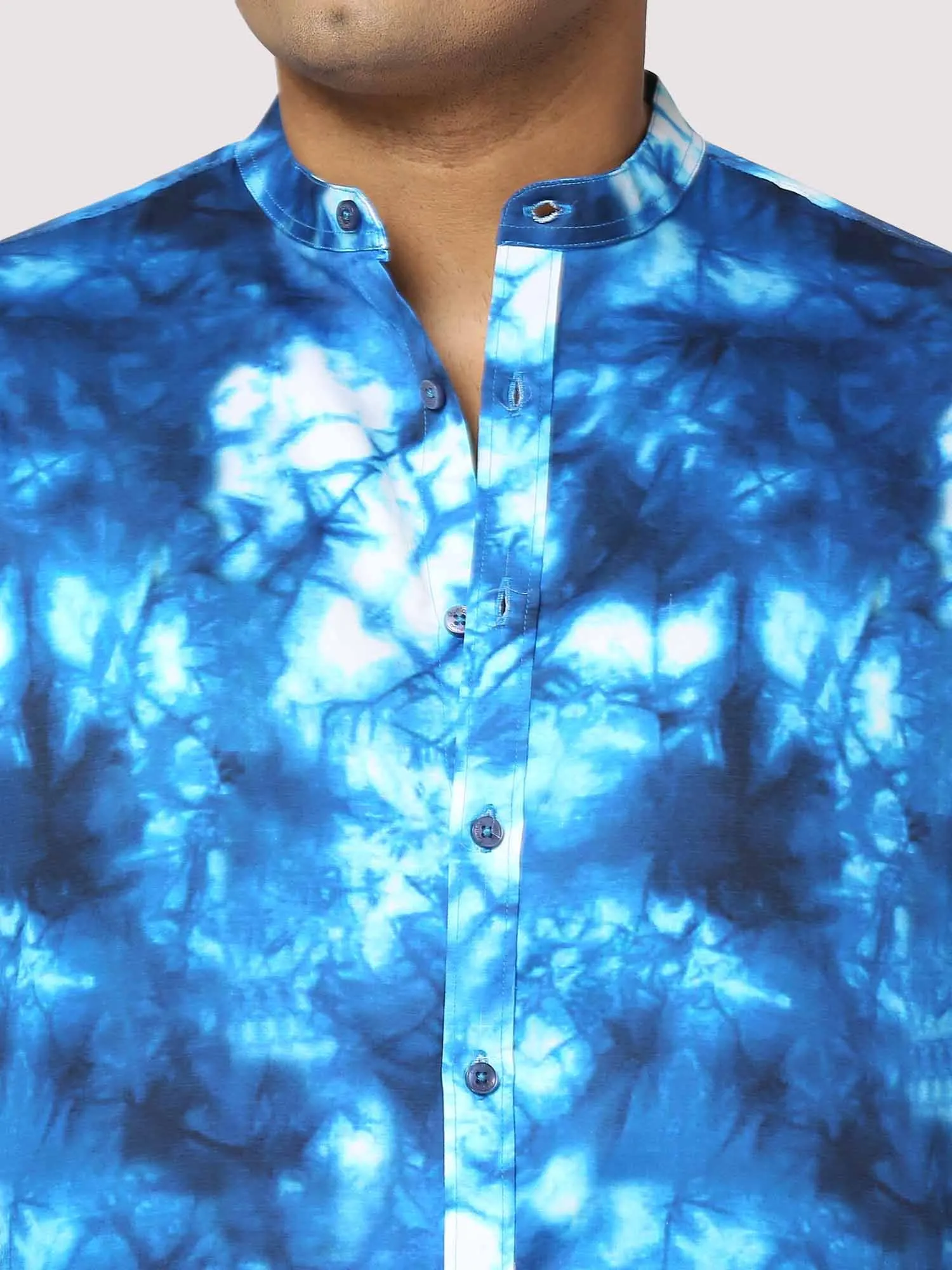 Ocean Digital Printed Chinese Collar Men's Plus Size Full Shirt