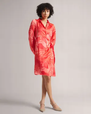 Peach Abstract Floral Wrap Dress