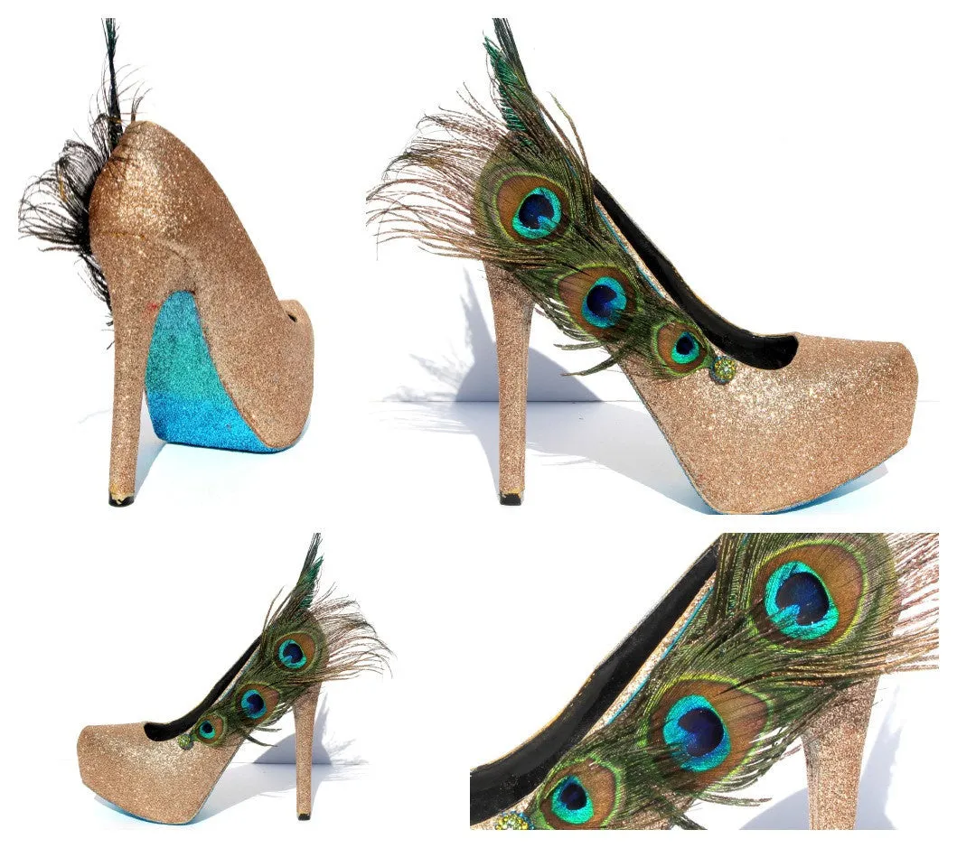 Peacock Feather Glitter Pumps