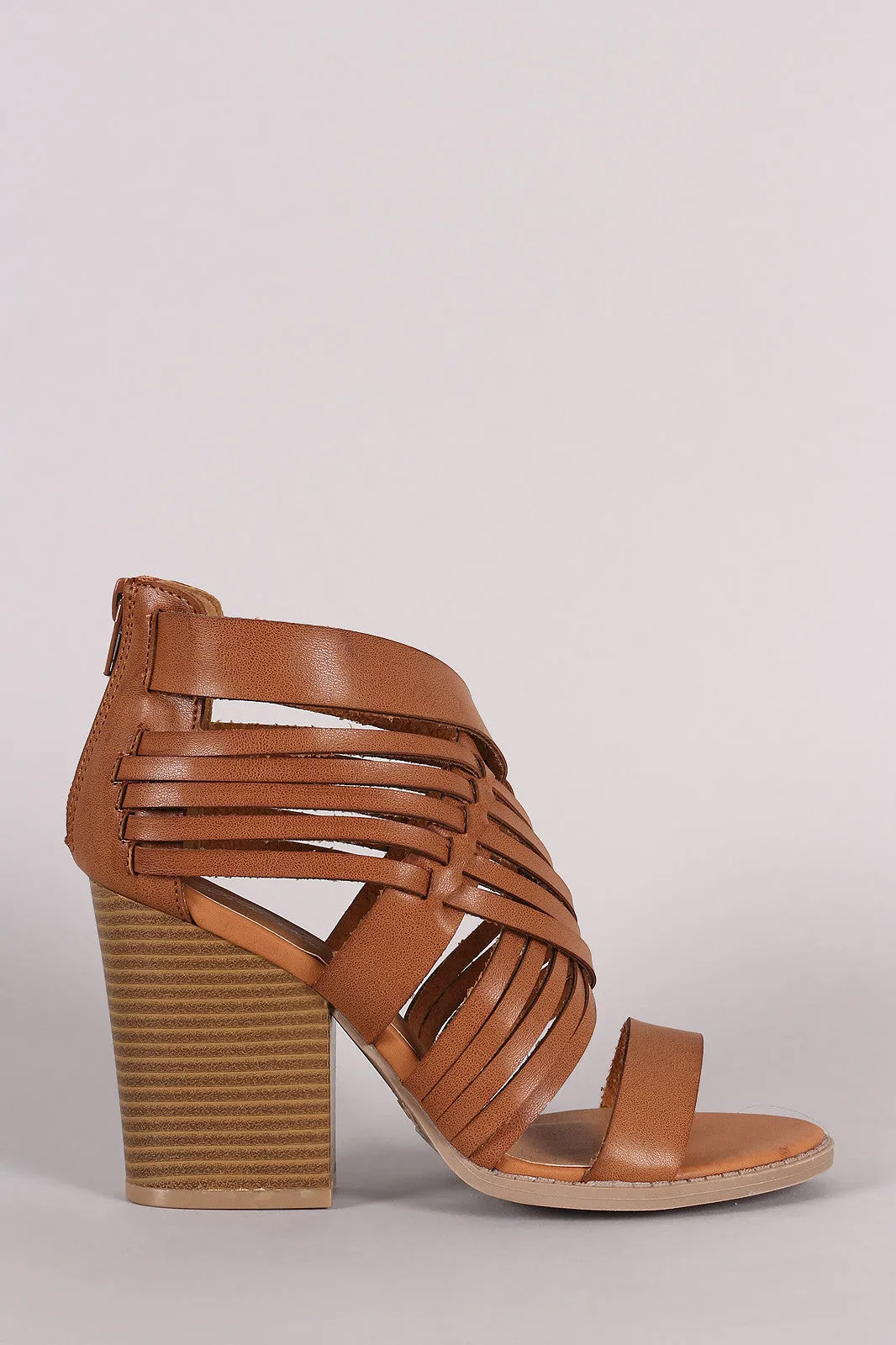 Qupid Crisscross Woven Straps Open Toe Chunky Heel