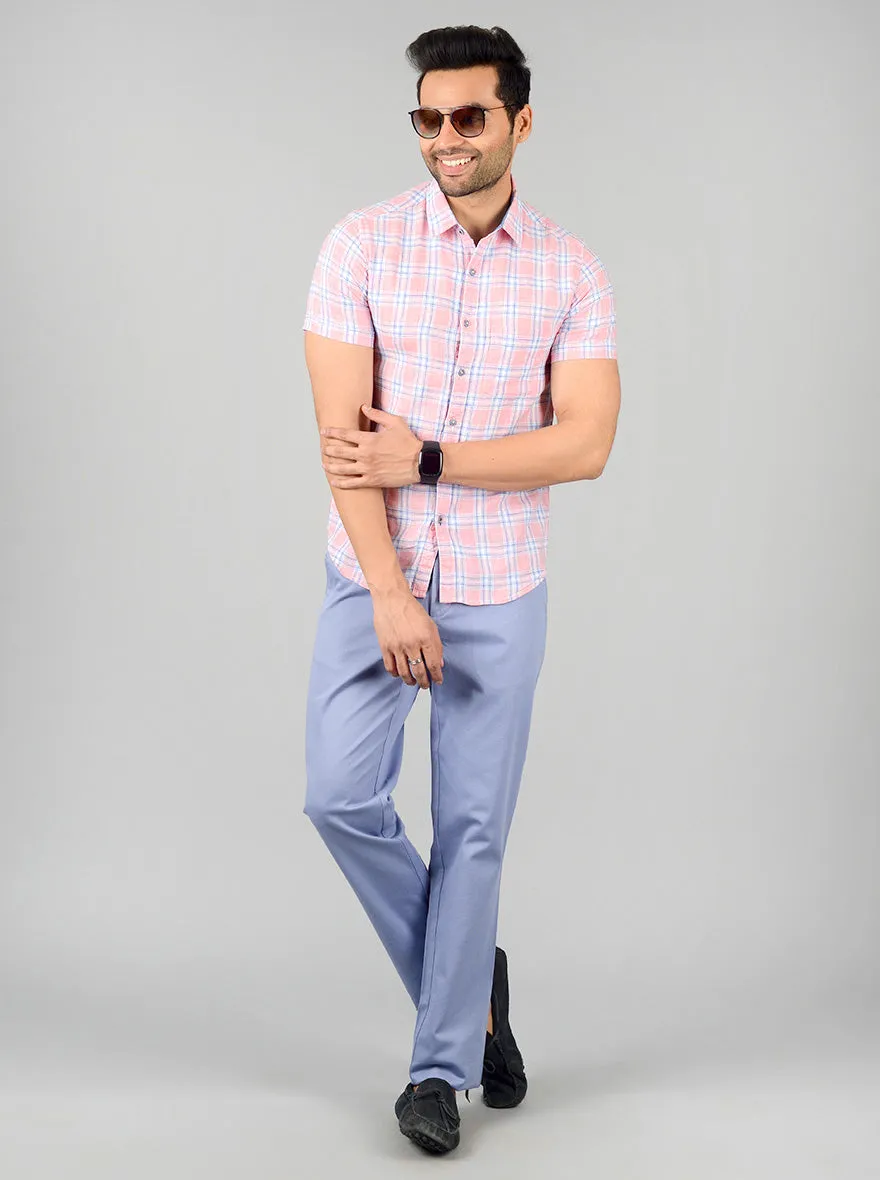 Sachet Pink Checked Slim Fit Casual Shirt | Greenfibre