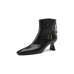 SerpentLuxe Chic Square Toe Zipper Ankle Boots